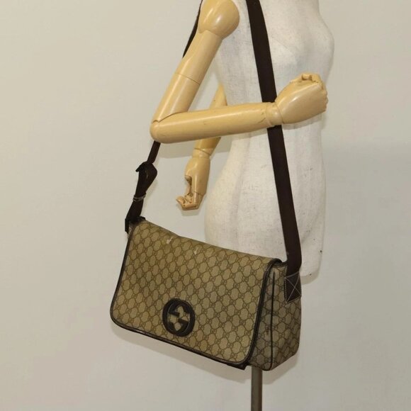 GUCCI GG Supreme Shoulder Bag PVC Beige Silver - Picture 14 of 16